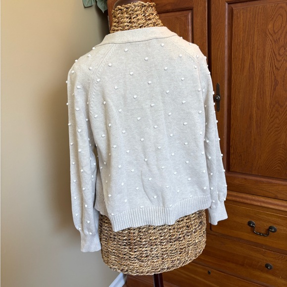 Loft cropped cotton embroidered polka dot cardigan - Picture 2 of 5